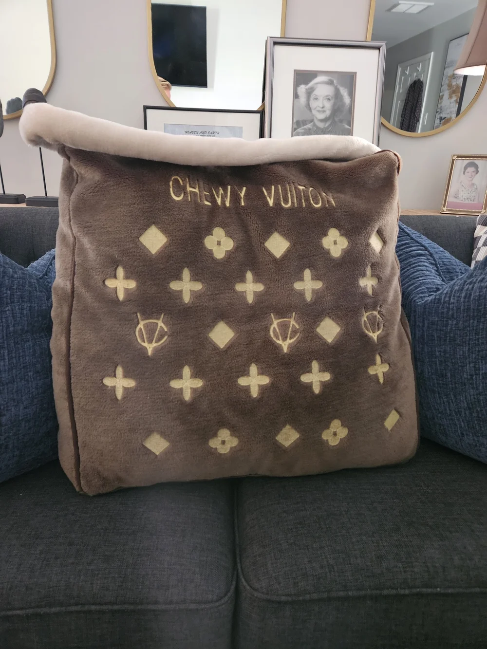 Chewy Vuiton Brown and Cream Plush Designer-Inspired Pillow